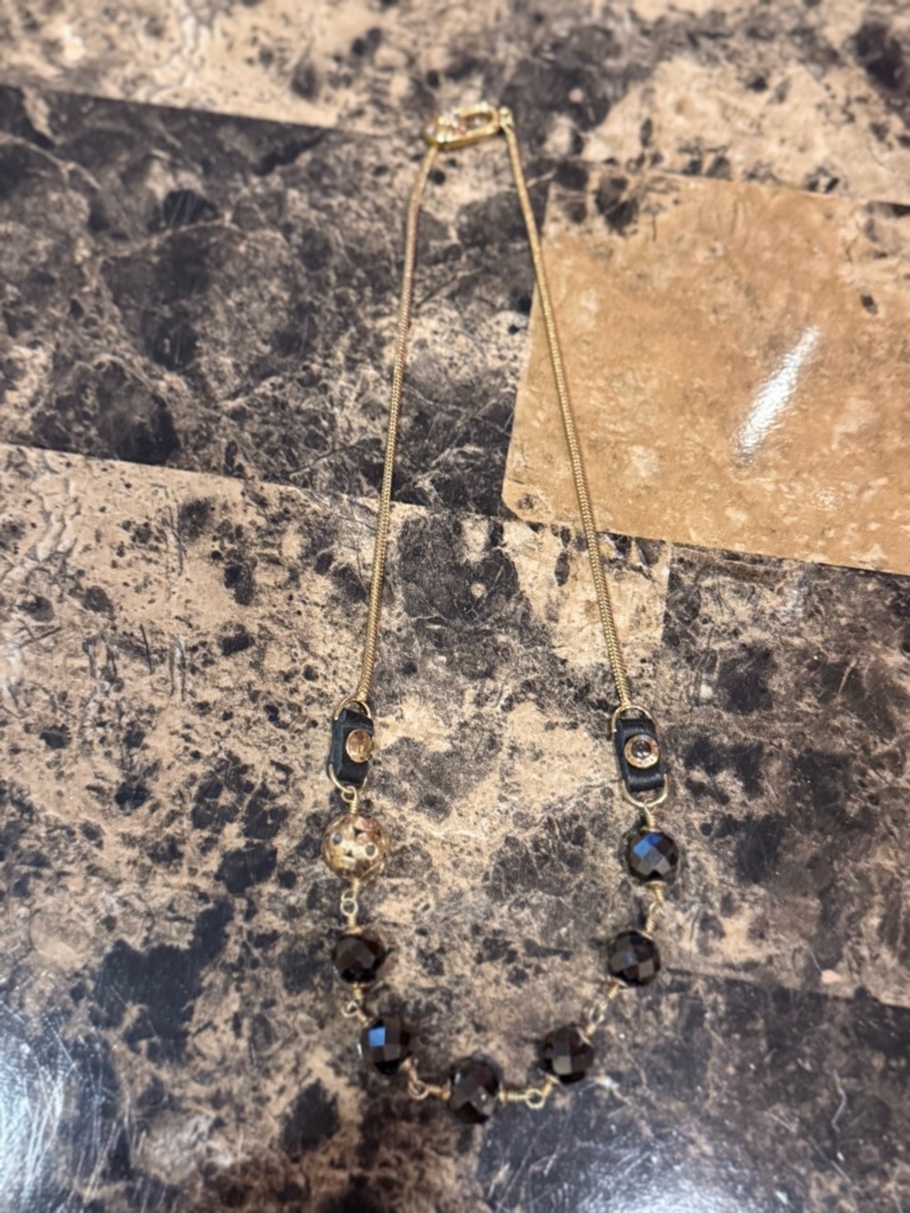 Henri Bendel Black Leather & Faceted Gemstone Snake Chain Necklace - Picture 2 of 10